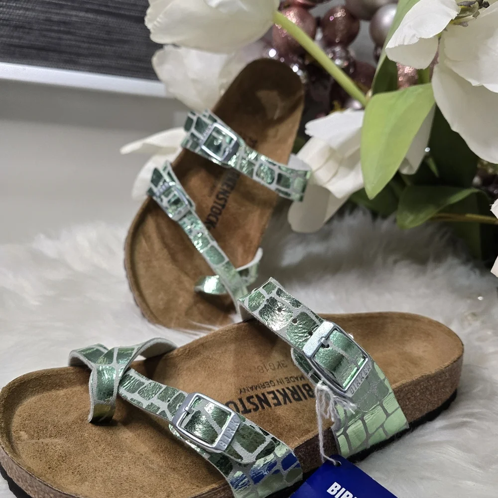 Birkenstock Mayari microfiber Women shoes size37/6COLOR:Gator Gleam New